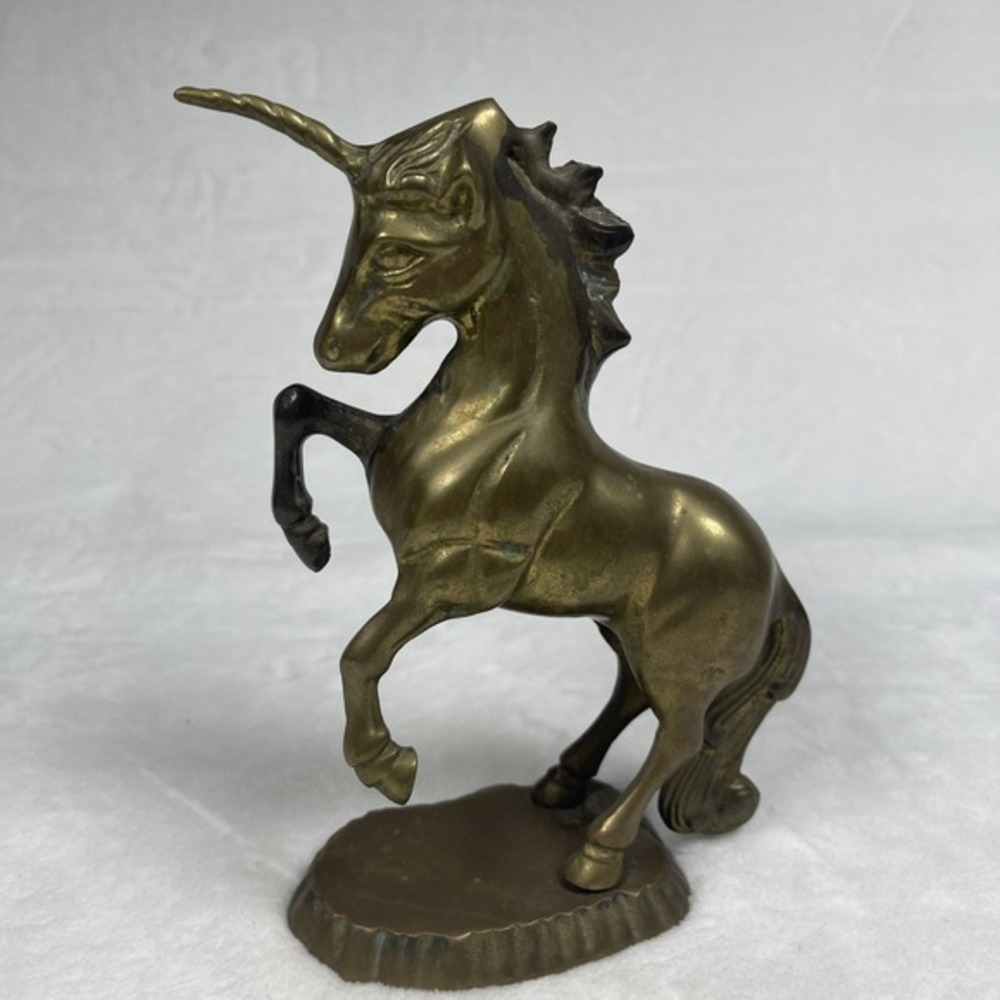 VTG Aldon Unicorn Figurine Statue Solid Brass Gold Color Horse Paperweight 7.25"